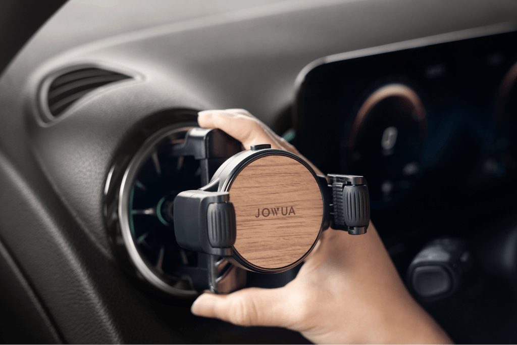 Universal air vent car mount for smartphones featuring black adjustable clamps and silicone roller grip — view 3