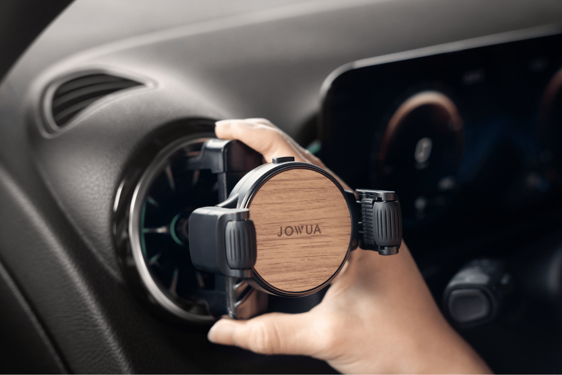 Universal air vent car mount for smartphones featuring black adjustable clamps and silicone roller grip — view 3
