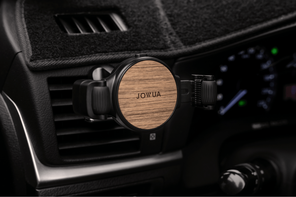 Universal air vent car mount for smartphones featuring black adjustable clamps and silicone roller grip — view 4