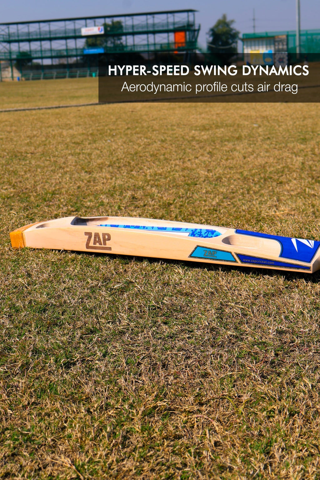 ZAP Bouncer tennis cricket bat in Kashmir willow with scooped back and chevron grip handle — view 3