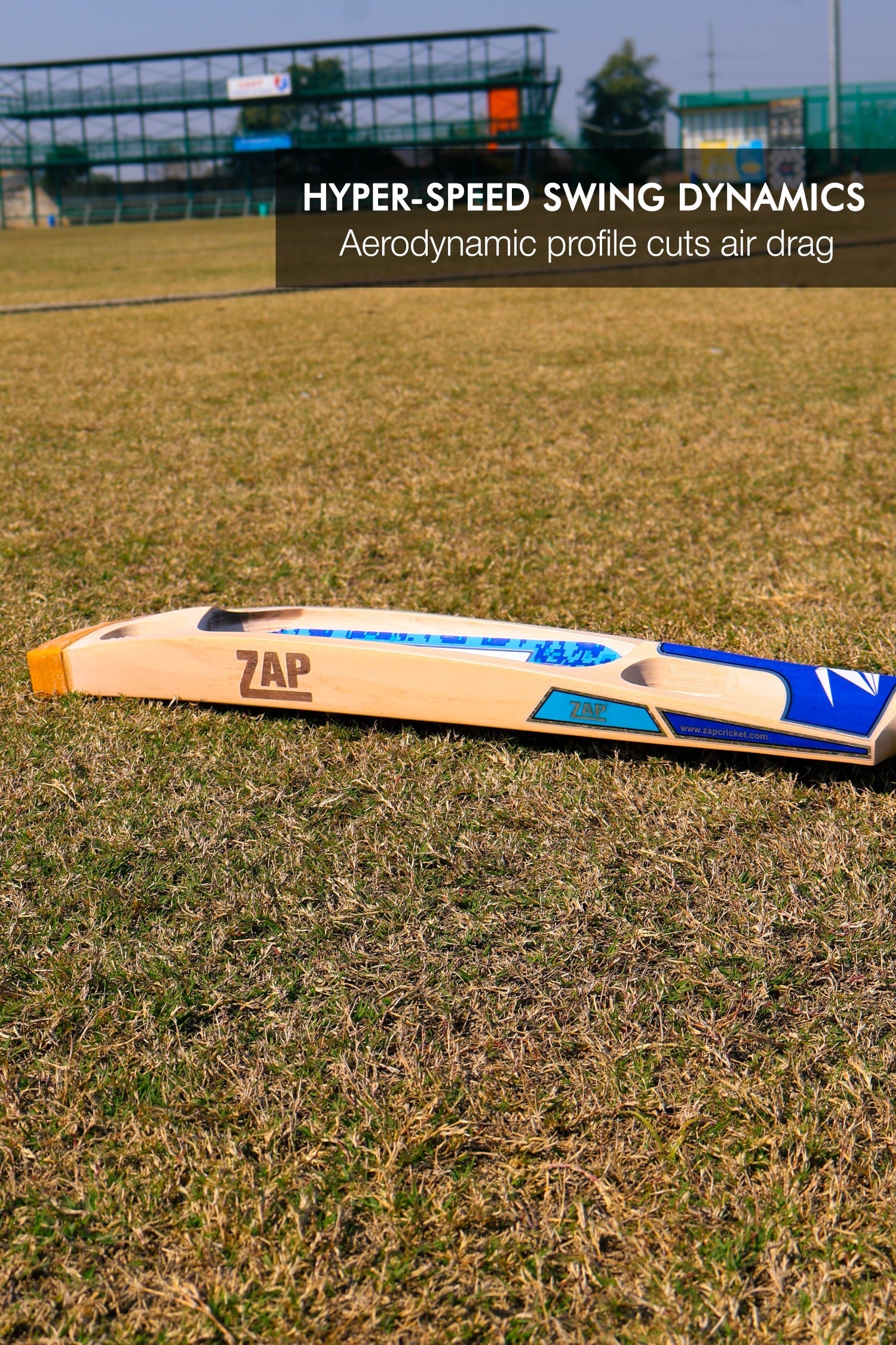 ZAP Bouncer tennis cricket bat in Kashmir willow with scooped back and chevron grip handle — view 3
