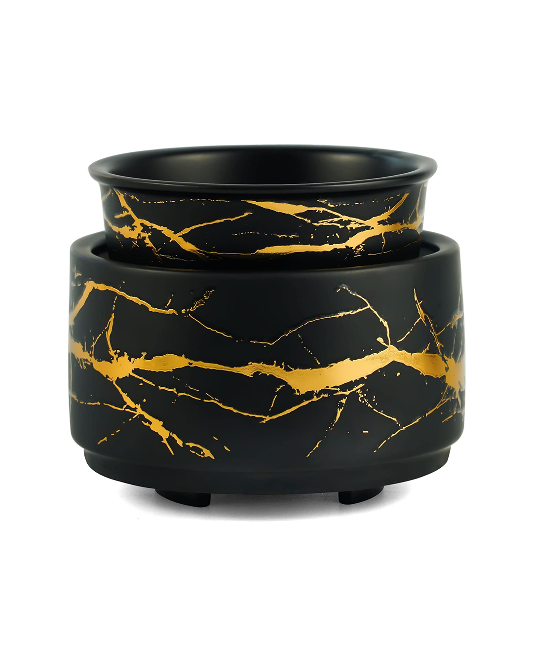 Black and gold ceramic 3-in-1 electric wax warmer and oil burner with removable melting dish