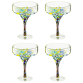 Hand blown confetti margarita glasses set of four with colorful Mexican design, 16 ounce