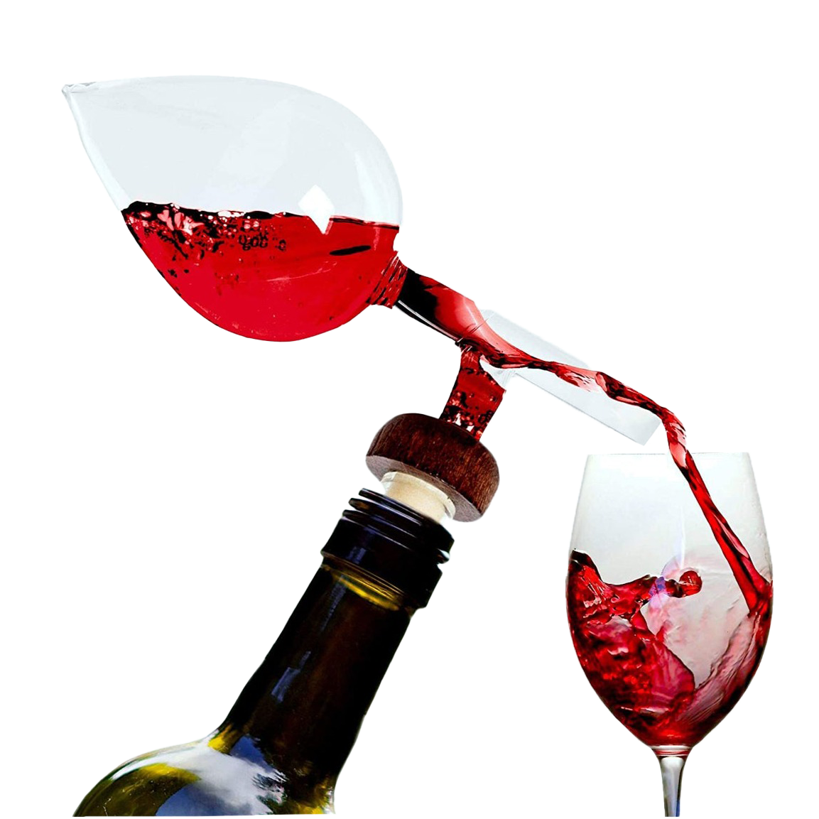 Clear hand-blown glass Italian in-bottle wine aerator and decanter for red and white wine — view 2