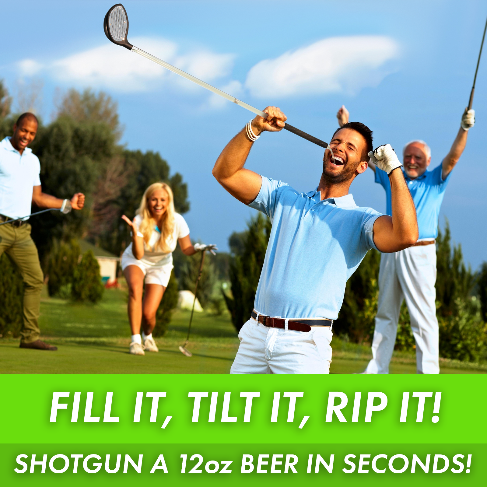 Golf club shaped beer bong disguised as a standard driver with included black head cover — view 2