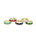 18K gold filled ring featuring pear cut teardrop multicolored cubic zirconia stones on metallic band
