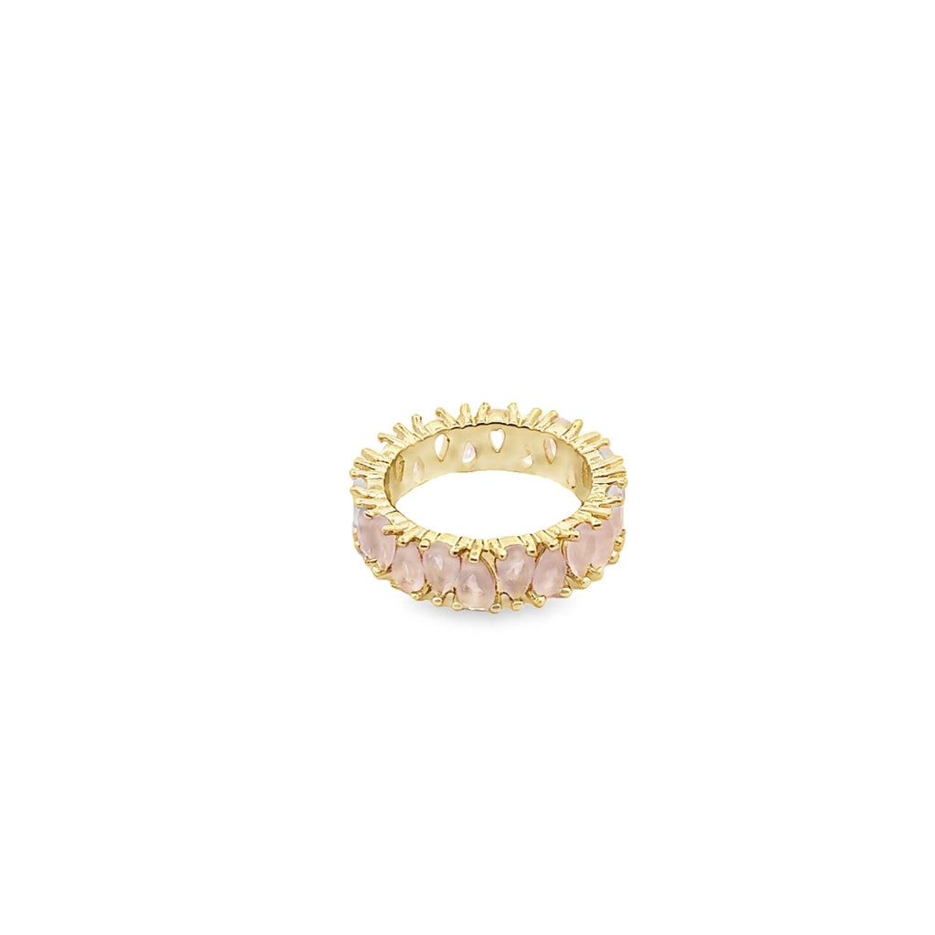 18K gold filled ring featuring pear cut teardrop multicolored cubic zirconia stones on metallic band — view 3