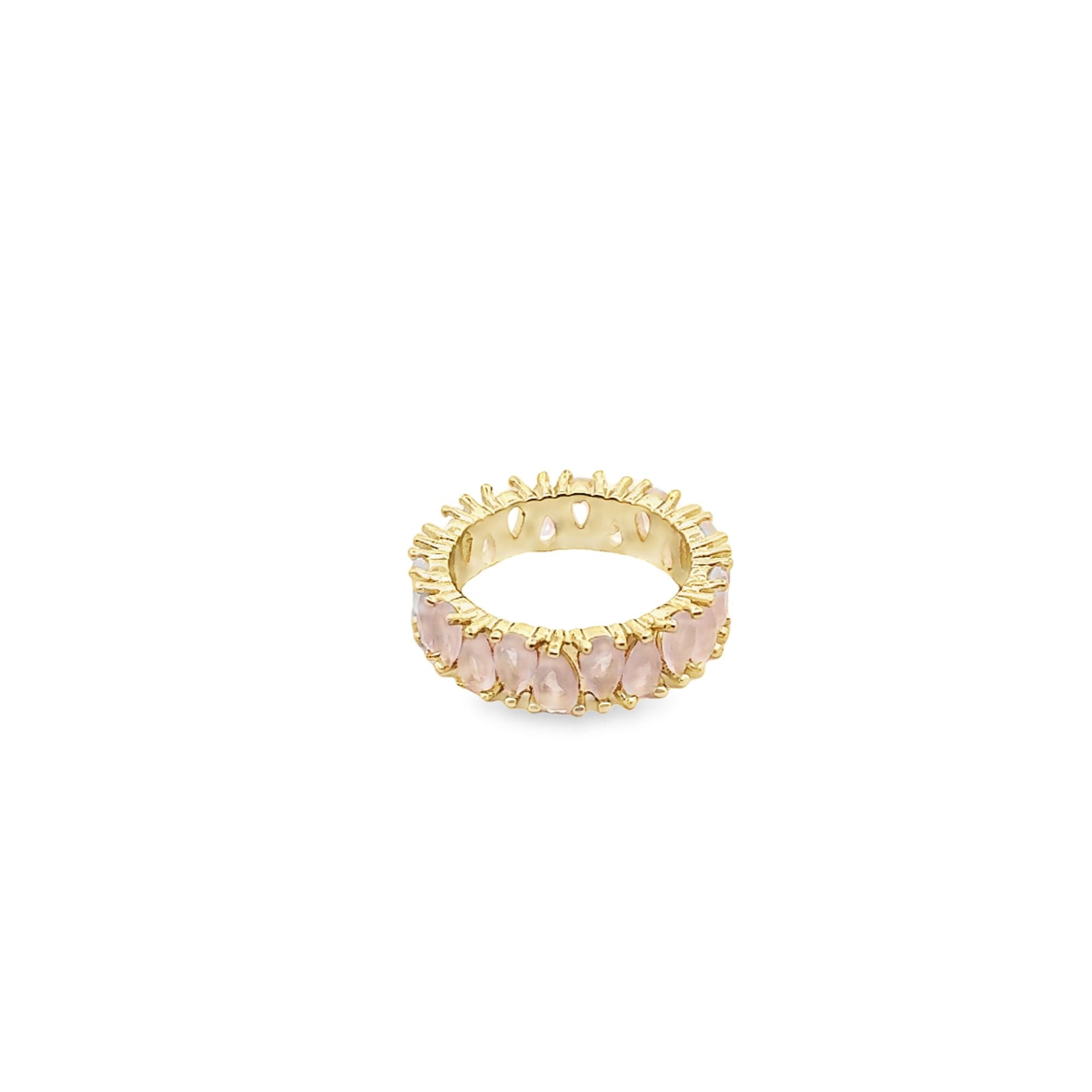 18K gold filled ring featuring pear cut teardrop multicolored cubic zirconia stones on metallic band — view 3