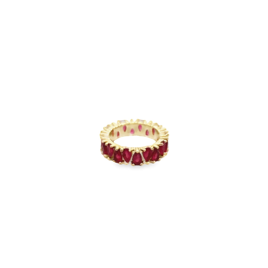 18K gold filled ring featuring pear cut teardrop multicolored cubic zirconia stones on metallic band — view 4