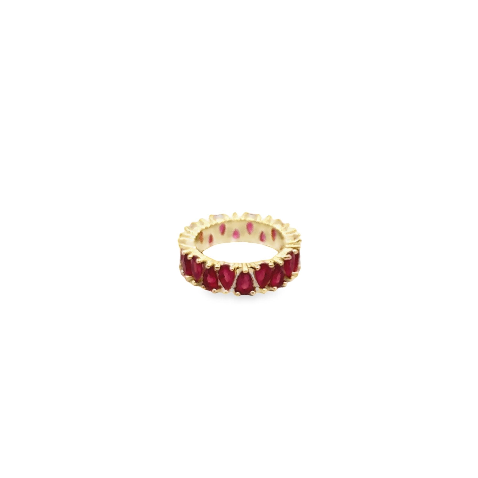18K gold filled ring featuring pear cut teardrop multicolored cubic zirconia stones on metallic band — view 4