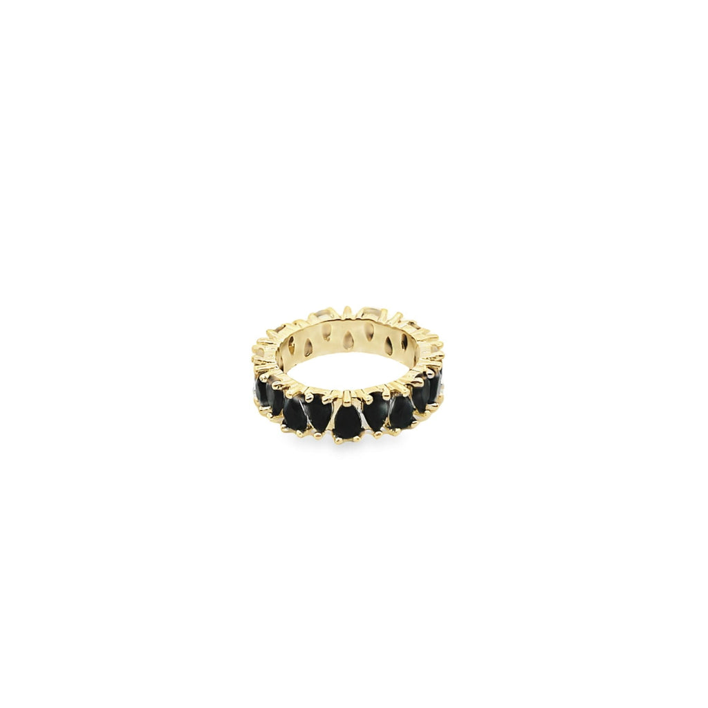 18K gold filled ring featuring pear cut teardrop multicolored cubic zirconia stones on metallic band — view 5
