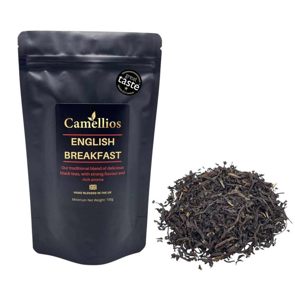 Camellios English Breakfast loose leaf black tea blend shown in its natural raw dried state — view 2