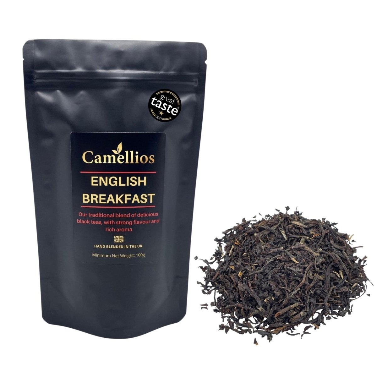 Camellios English Breakfast loose leaf black tea blend shown in its natural raw dried state — view 2