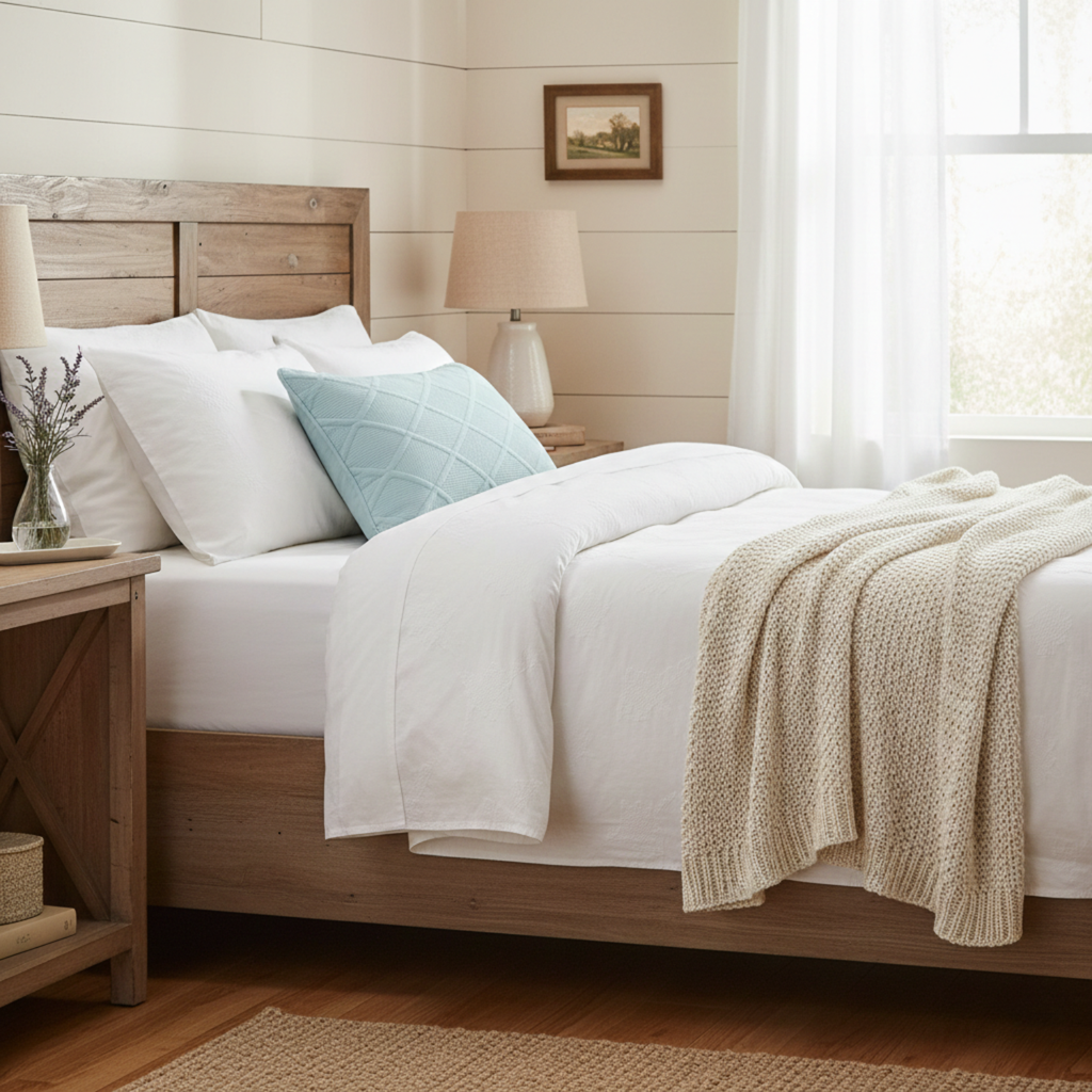 Seafoam blue cotton diamond pillow sham with geometric matelasse stitching on a modern bed setup — view 4