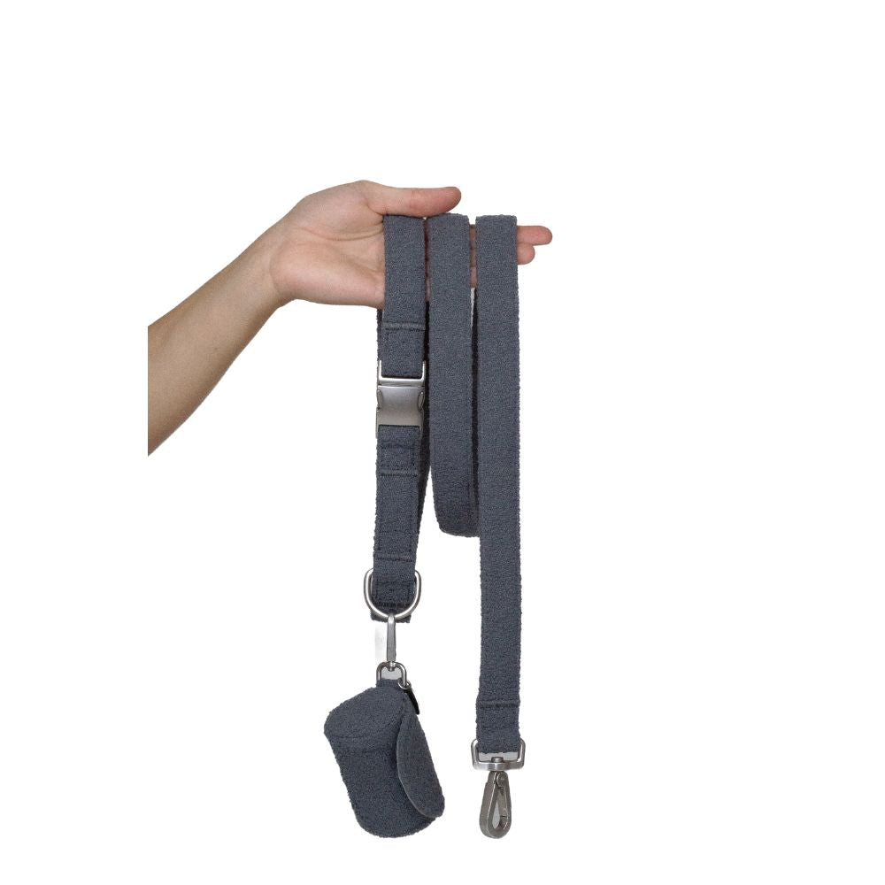 Cloud coloured boucle pet waste bag holder with two secure attachment straps for dog walking — view 3