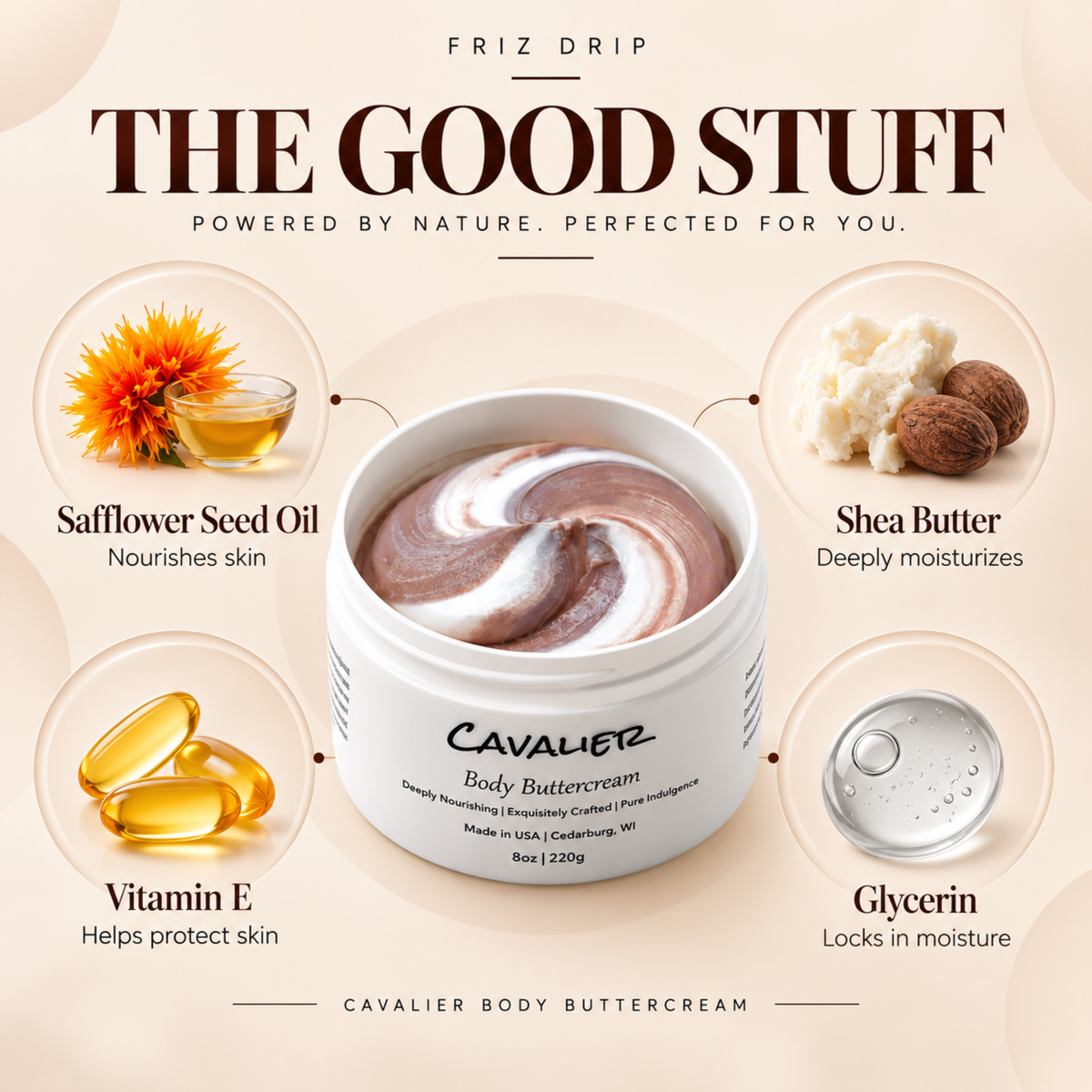 Cavalier Body Buttercream – Moisturizing Shea Butter & Safflower Oil, Spicy Bergamot & Cedarwood Scent, 8 oz-2