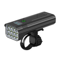 Pro bicycle light set with 12 high-intensity LEDs, digital display, and aluminum handlebar mount.