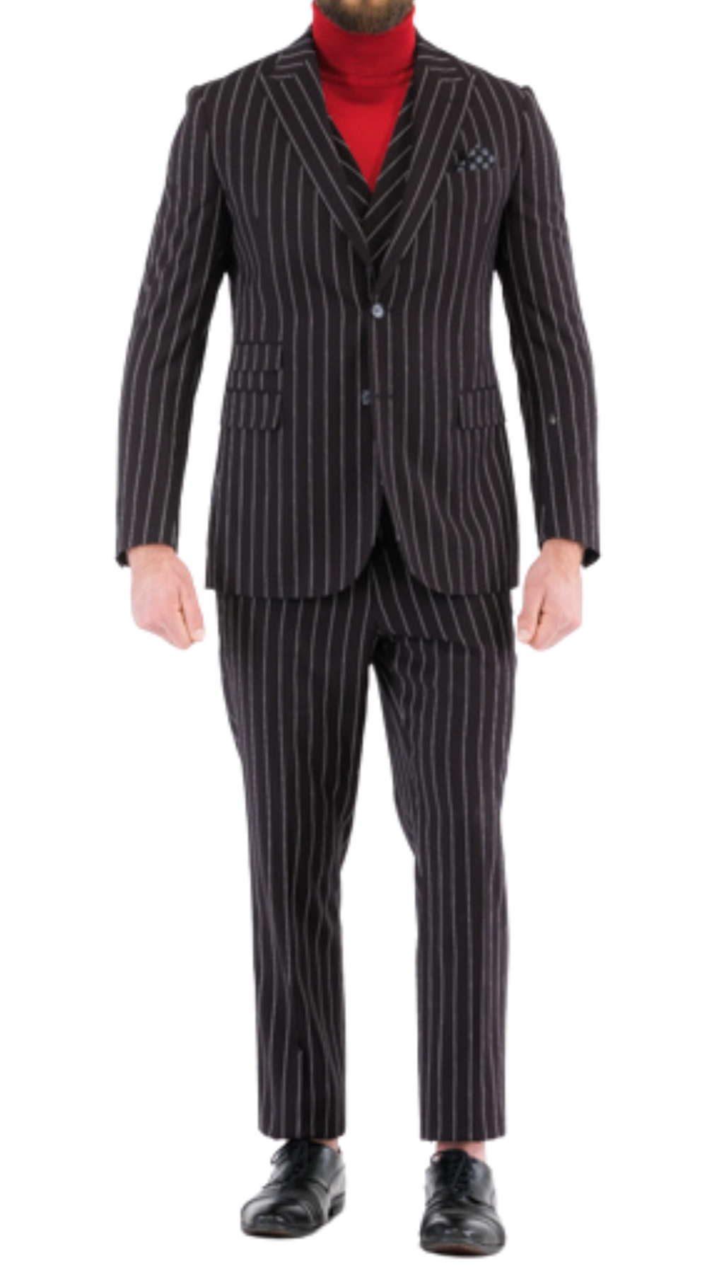 Bellagio Black White Mens 2 Button Slim Peak Lapel Suit With Pick Stitching Ticket Pocket Double Breasted Vest With Shawl Lapel-0