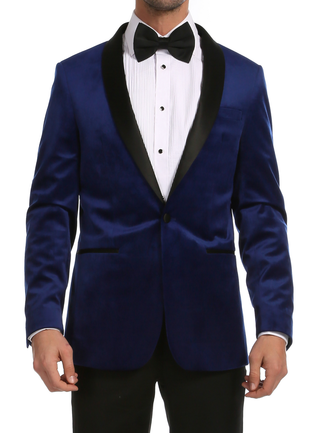 Enzo indigo blue velvet slim fit men's tuxedo blazer with black satin shawl lapel