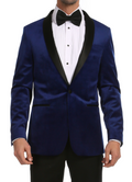 Enzo indigo blue velvet slim fit men's tuxedo blazer with black satin shawl lapel