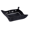 Upcycled rubber trinket tray in black, handmade vegan valet dish with press stud corners