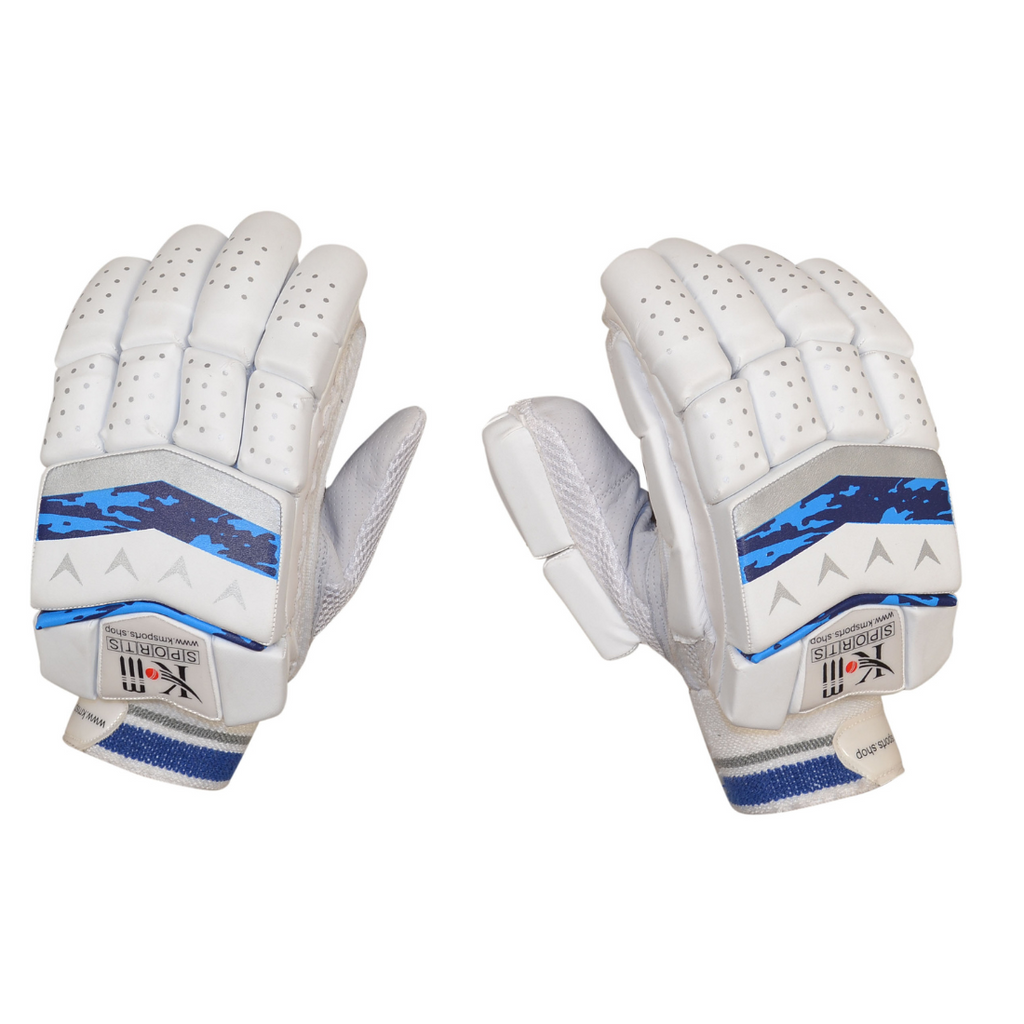 White and black premium cricket batting gloves with leather palm and ventilation panels for adult players — view 5
