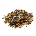 Tropical rooibos loose leaf tea blend with dried pineapple, coconut, and vanilla pieces