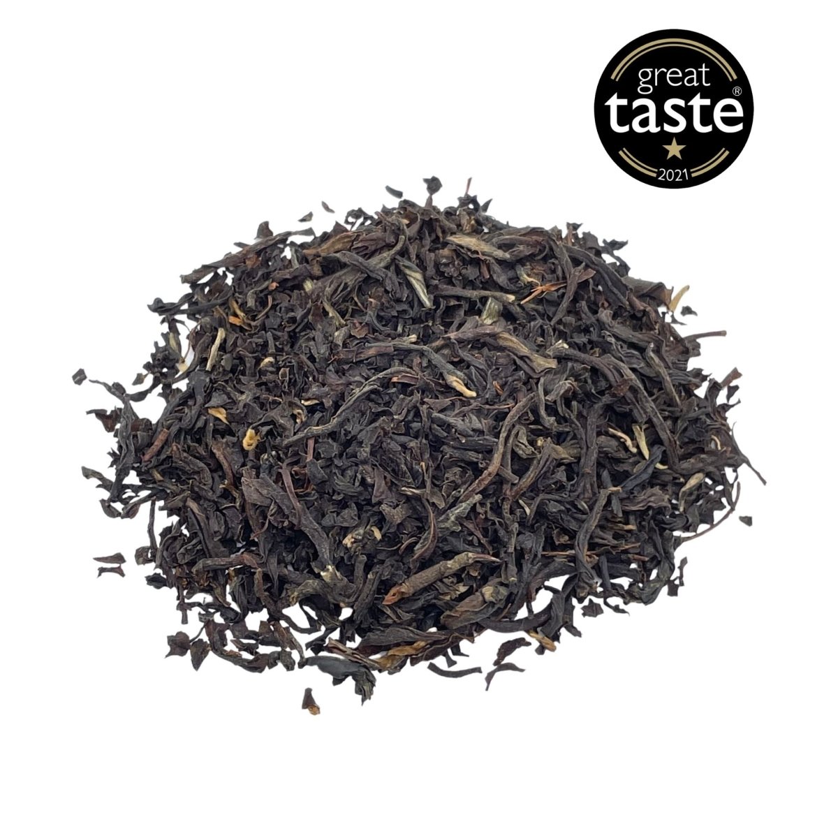 Camellios English Breakfast loose leaf black tea blend shown in its natural raw dried state