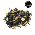 Loose leaf jasmine and mint green tea blend showing premium leaves peppermint and delicate blossoms