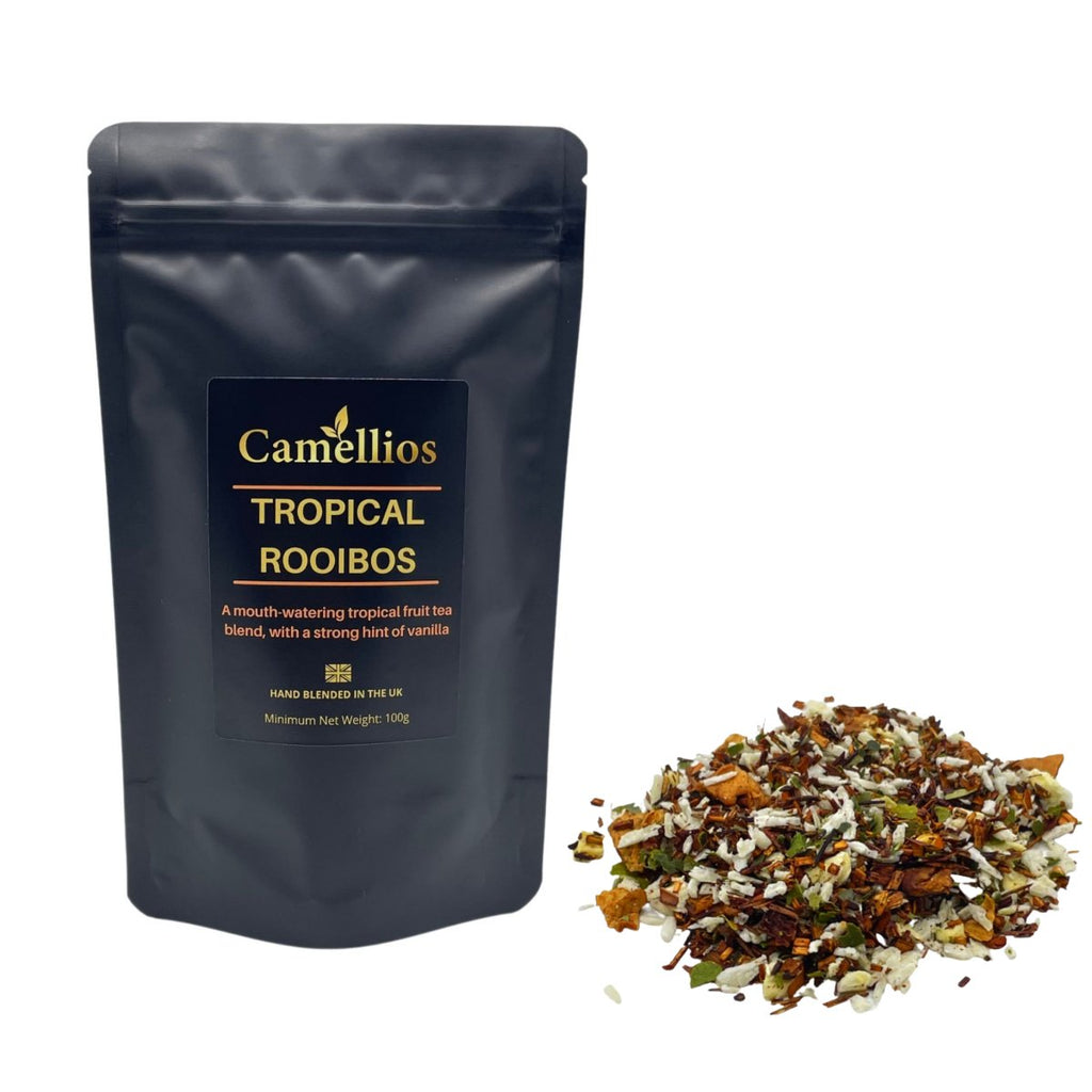 Tropical rooibos loose leaf tea blend with dried pineapple, coconut, and vanilla pieces — view 2