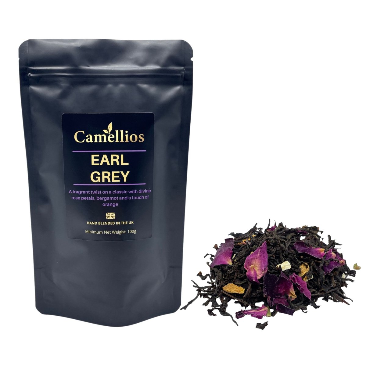 Premium Earl Grey loose leaf tea blend featuring dried rose petals and orange peel — view 2
