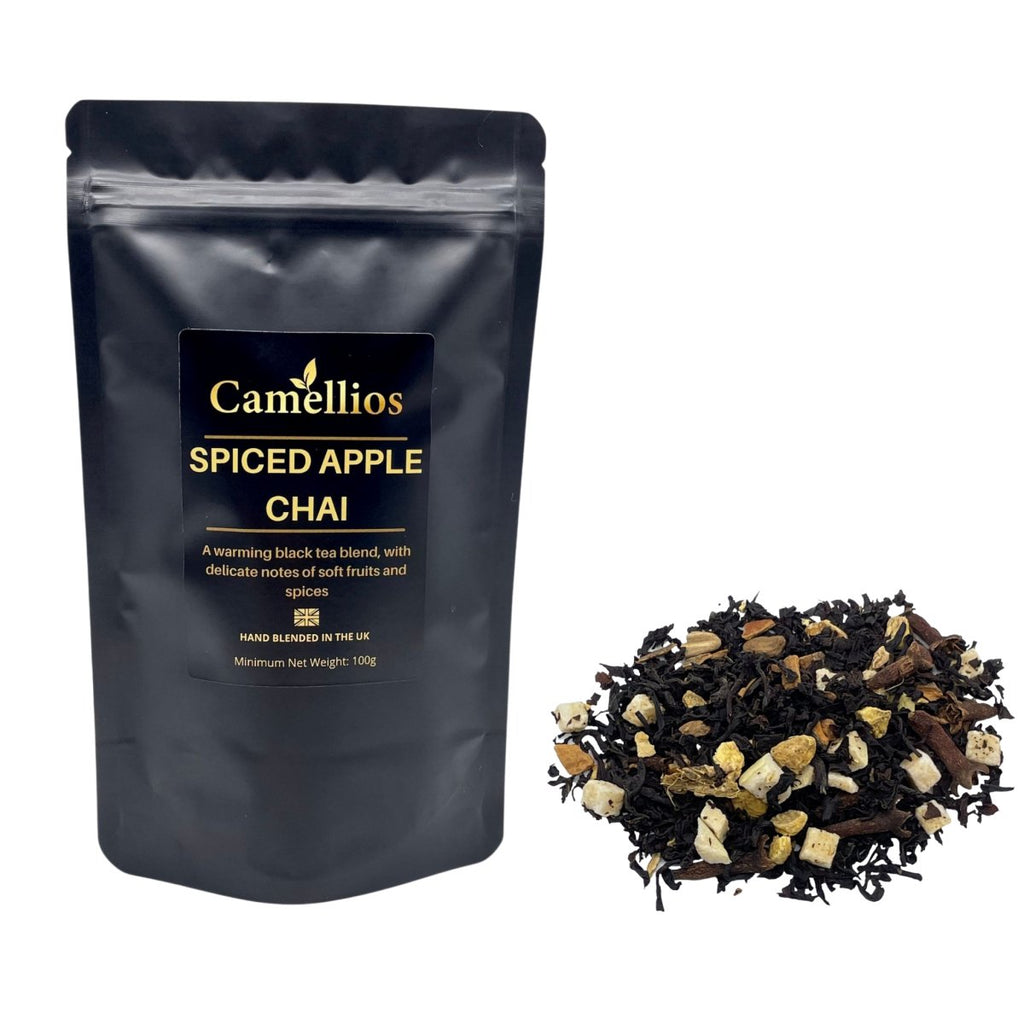 Spiced apple chai loose leaf black tea blend with visible dried fruit and warming winter spices — view 2
