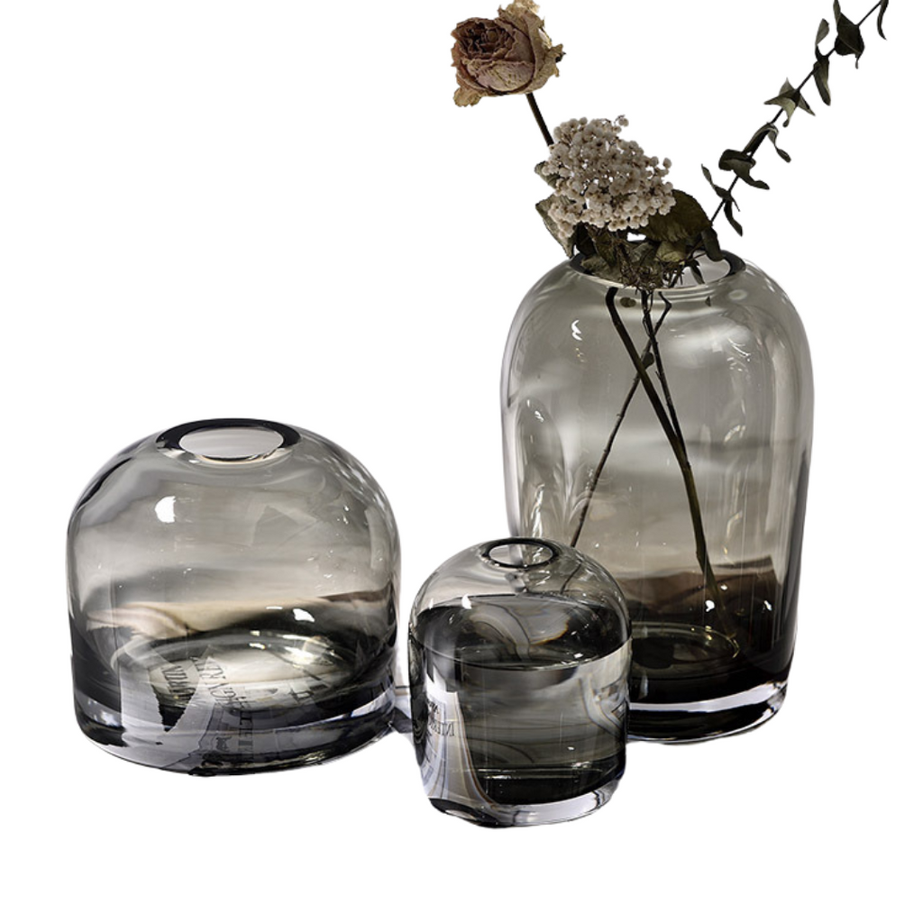 Modern clear handcrafted glass vase with a polished finish for elegant home floral arrangements