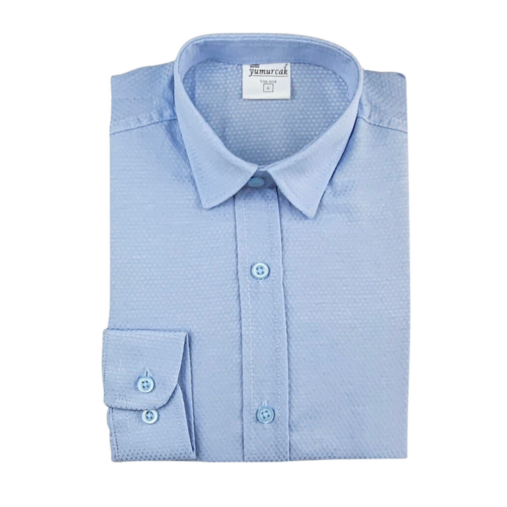 Dressy square boys shirt, a long sleeve button-down in soft wrinkle-free cotton with a slim collar. — view 5