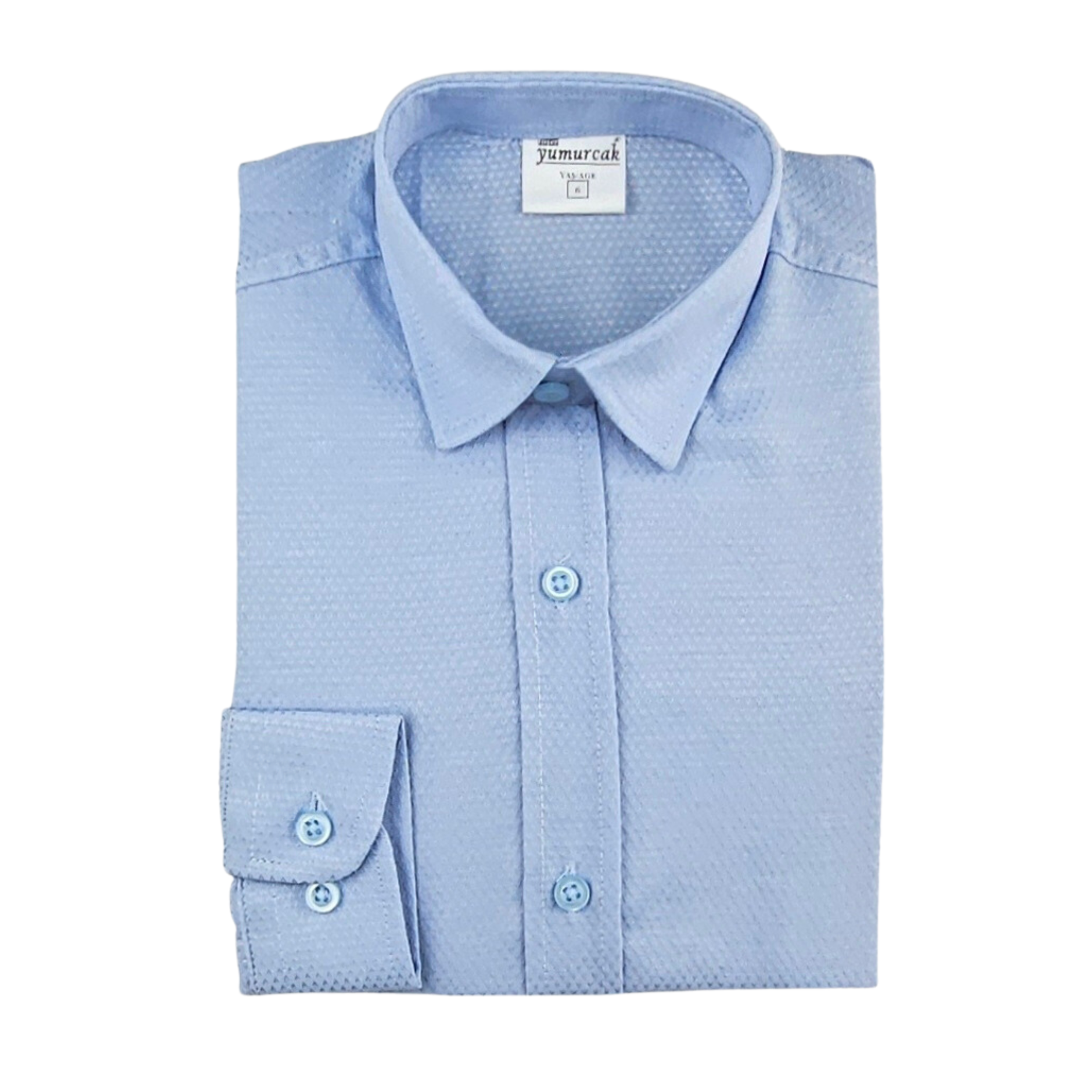 Dressy square boys shirt, a long sleeve button-down in soft wrinkle-free cotton with a slim collar. — view 5