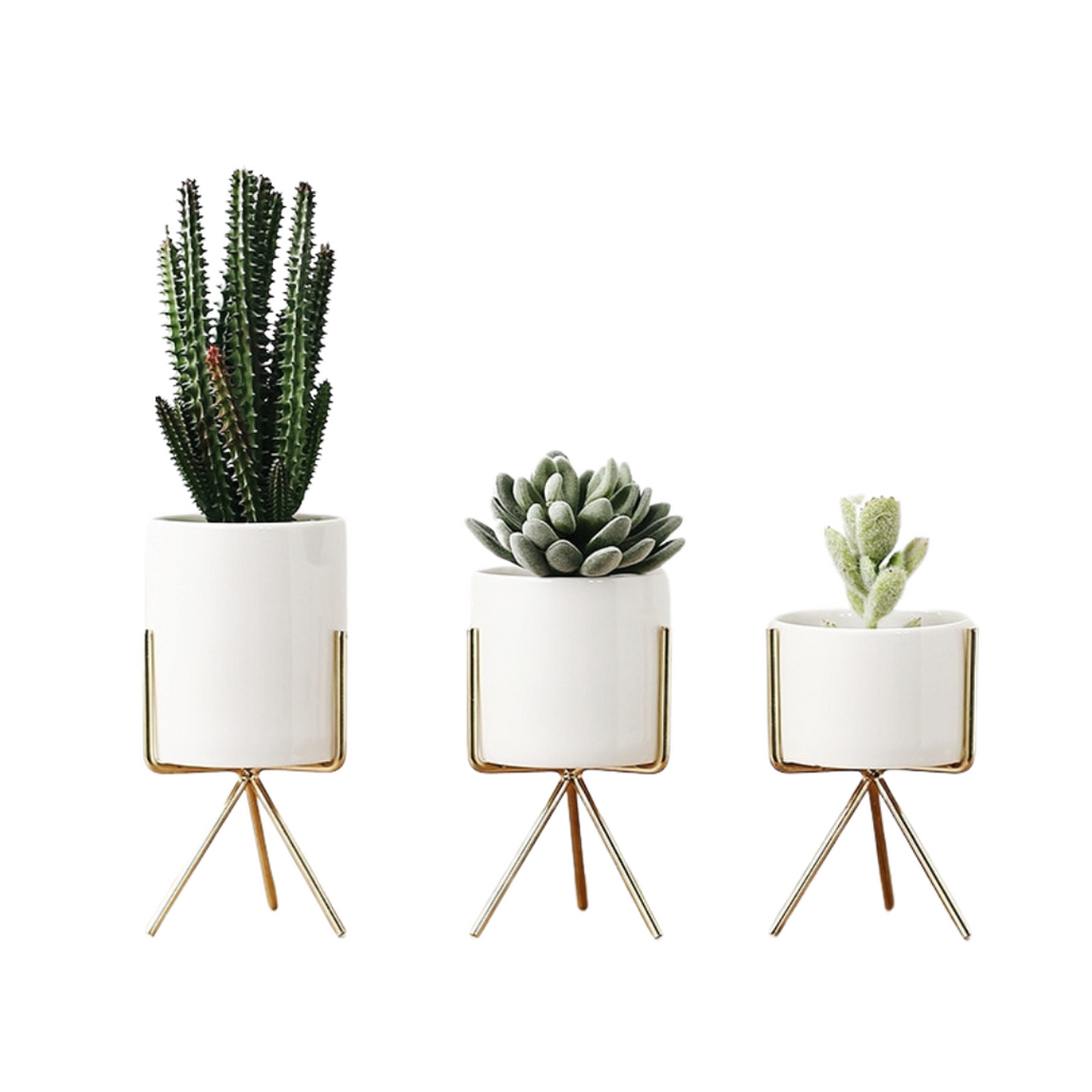 Nordic ceramic vase in white featuring a minimalist design and sturdy metal display base
