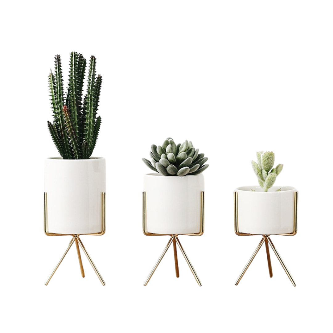 Nordic ceramic vase in white featuring a minimalist design and sturdy metal display base