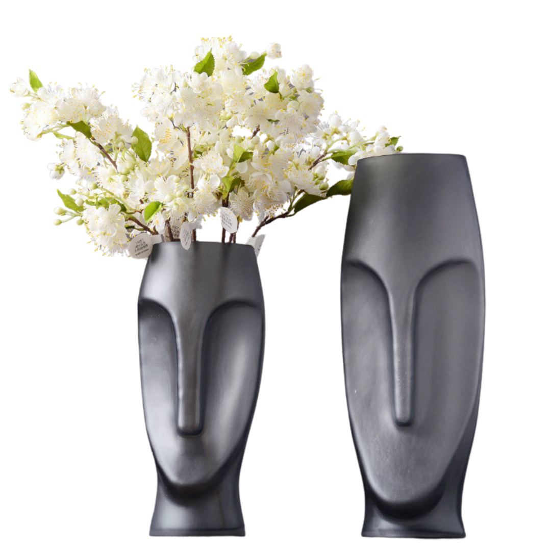 Modern face glass vase with frosted sandblasted finish abstract character silhouette for home decor