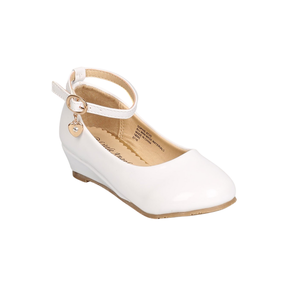 Girls faux leather wedge shoes with a big bow detail, perfect for elegant formal occasions. — view 4