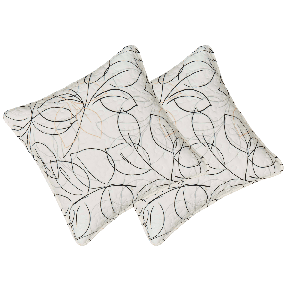 White microfiber cushion cover featuring minimalist black, gray, and gold leaf contour line art design. — view 3