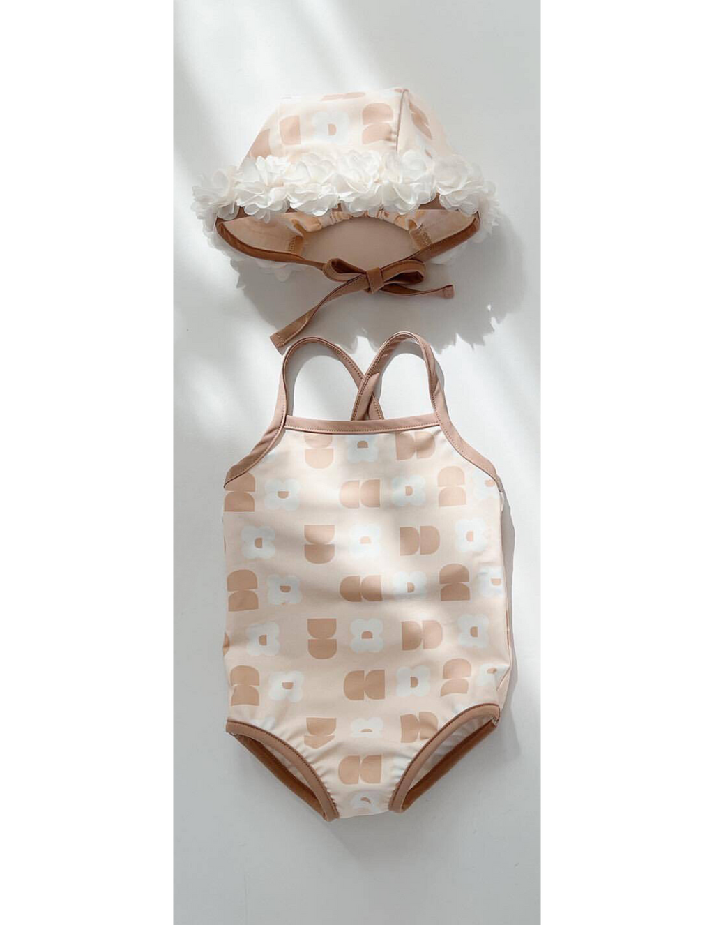 Baby girl floral swimwear set in pink cotton fabric, two piece bathing suit for summer — view 5