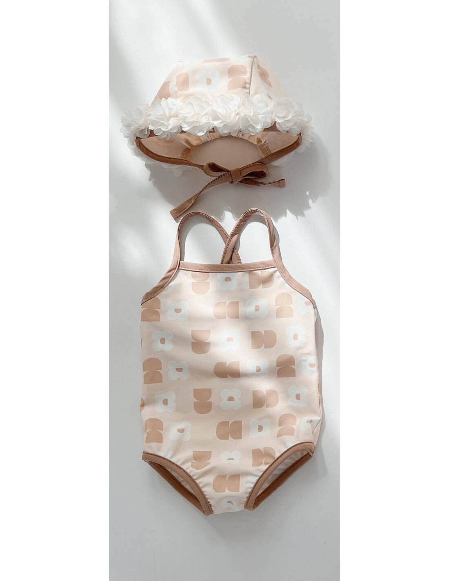 Baby girl floral swimwear set in pink cotton fabric, two piece bathing suit for summer — view 5