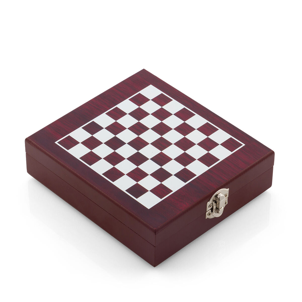 Chess wine accessory set in wooden case with stainless steel tools and mini chess pieces — view 3