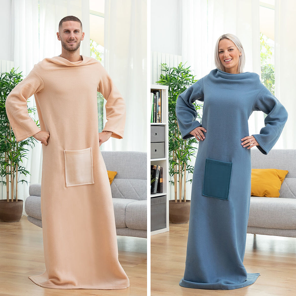Soft wearable single sleeved blanket with a large central pocket for cozy winter lounging — view 9
