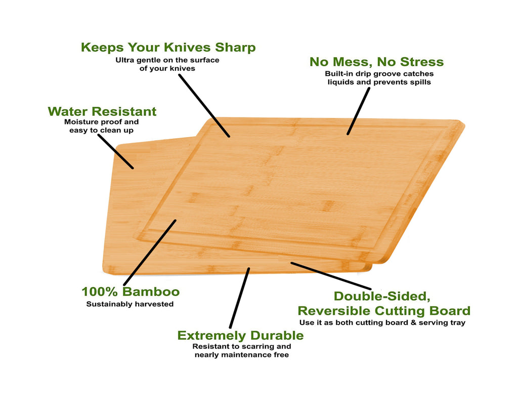 Three piece natural bamboo cutting board set with juice groove and matching mobile phone holder — view 5