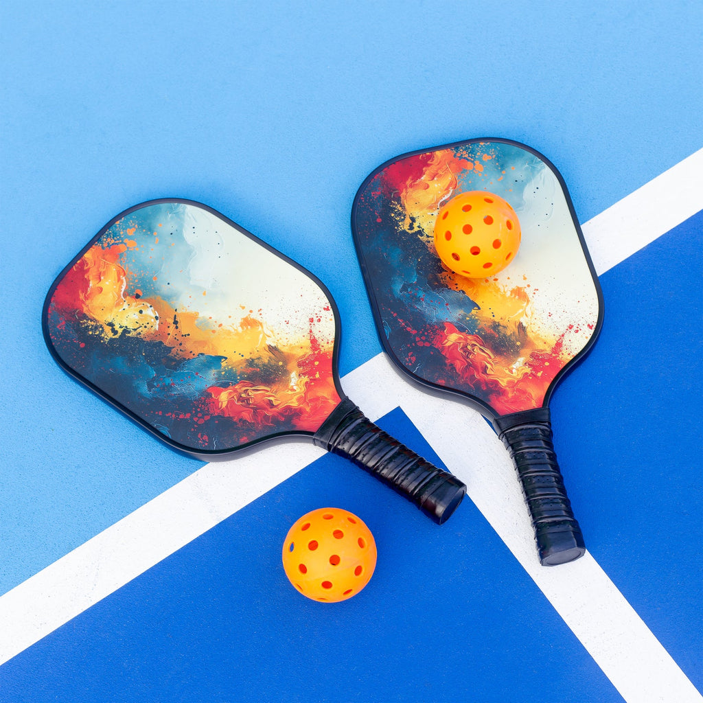 Pickleball set featuring two fiberglass paddles and six orange aerodynamic TPE balls for precision gameplay — view 5