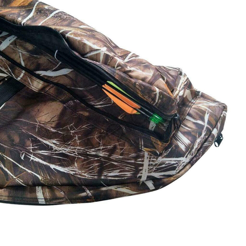 Camouflage portable compound bow bag with arrow pocket and padded shoulder strap for outdoor archery. — view 5