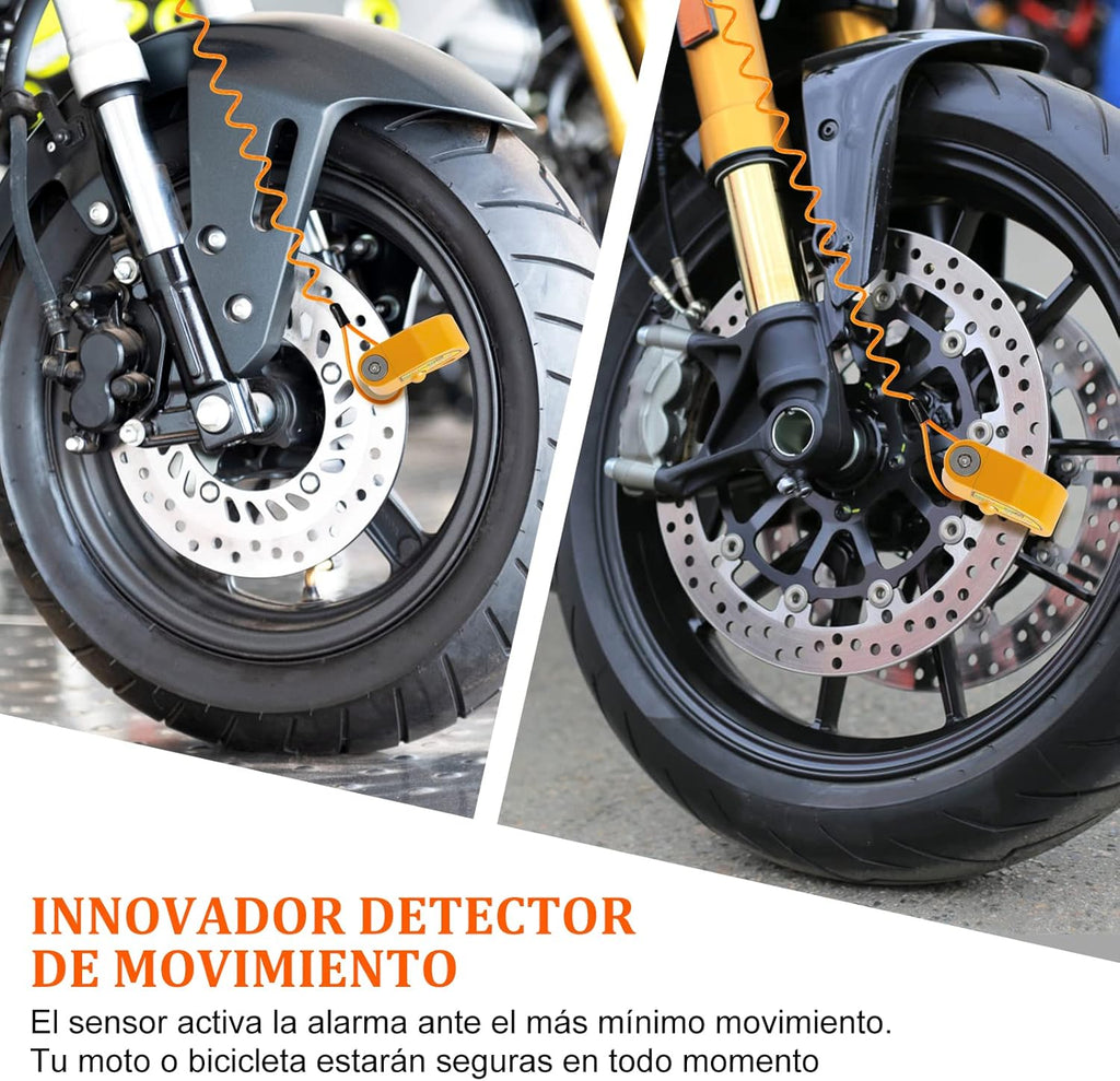 Red motorcycle alarm disc lock made of iron with reminder cable and two keys — view 5