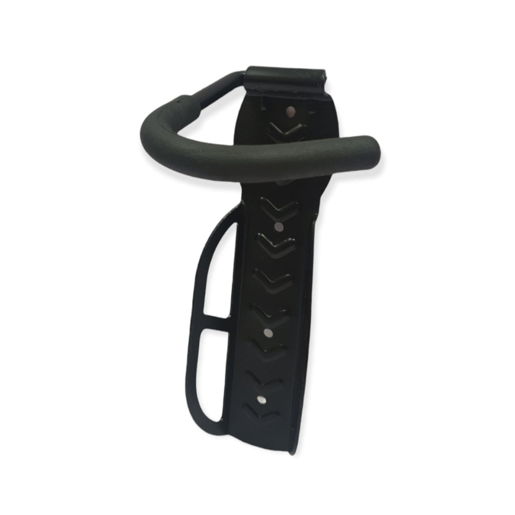 Black steel wall mounted bicycle hook with protective foam sleeve and mounting hardware