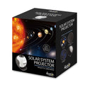 White and grey solar system star light projector with educational poster and interchangeable celestial discs